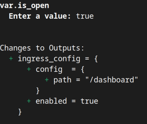 object with enabled = true and config with attribute path = "/dashboard"